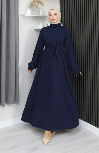 فستان سكوبا فابريك بحزام نصف أزرار 2167-04 أزرق داكن 2167-04