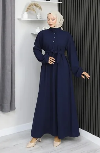 فستان سكوبا فابريك بحزام نصف أزرار 2167-04 أزرق داكن 2167-04