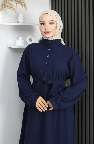 فستان سكوبا فابريك بحزام نصف أزرار 2167-04 أزرق داكن 2167-04