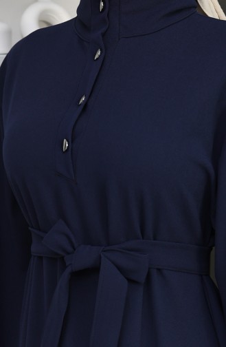 فستان سكوبا فابريك بحزام نصف أزرار 2167-04 أزرق داكن 2167-04