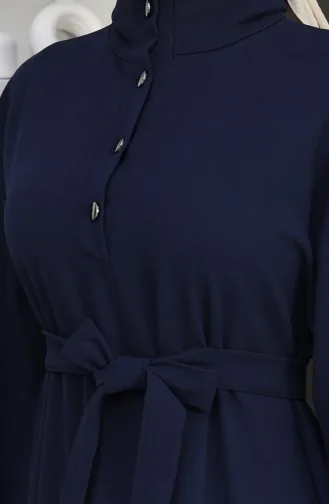 فستان سكوبا فابريك بحزام نصف أزرار 2167-04 أزرق داكن 2167-04