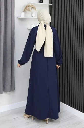 فستان سكوبا فابريك بحزام نصف أزرار 2167-04 أزرق داكن 2167-04