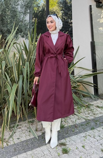 معطف ترنش من قماش بونديت بحزام 4551-03 أحمر قرمزي 4551-03