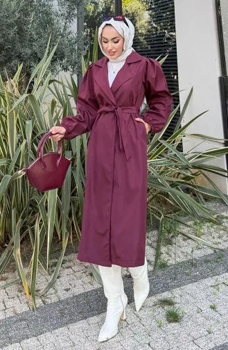 معطف ترنش من قماش بونديت بحزام 4551-03 أحمر قرمزي 4551-03