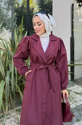 معطف ترنش من قماش بونديت بحزام 4551-03 أحمر قرمزي 4551-03