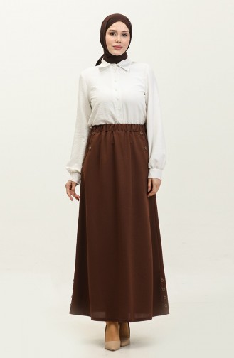 Feride Düğmeli Bayan Etek 4202-06 Kiremit