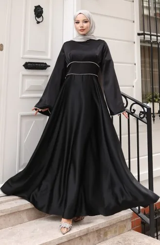 فستان سهرة ساتان متجمع 5610-01 أسود 5610-01