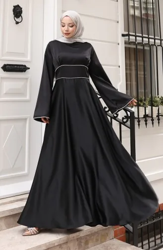 فستان سهرة ساتان متجمع 5610-01 أسود 5610-01