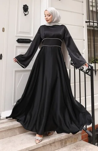فستان سهرة ساتان متجمع 5610-01 أسود 5610-01