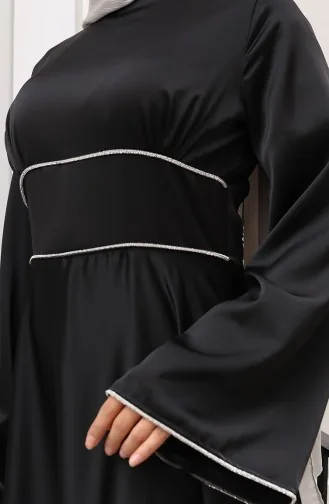 فستان سهرة ساتان متجمع 5610-01 أسود 5610-01
