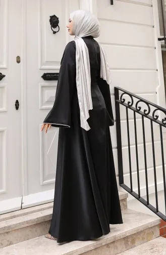 فستان سهرة ساتان متجمع 5610-01 أسود 5610-01