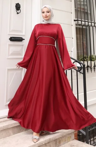 فستان سهرة ساتان متجمع 5610-02 عنابي 5610-02