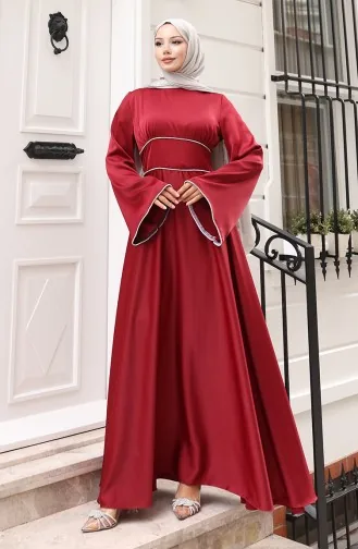 فستان سهرة ساتان متجمع 5610-02 عنابي 5610-02