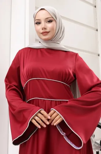 فستان سهرة ساتان متجمع 5610-02 عنابي 5610-02