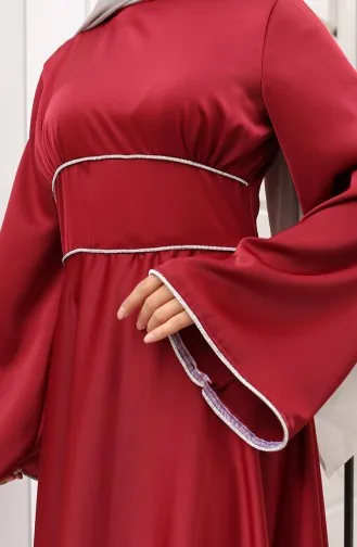 فستان سهرة ساتان متجمع 5610-02 عنابي 5610-02