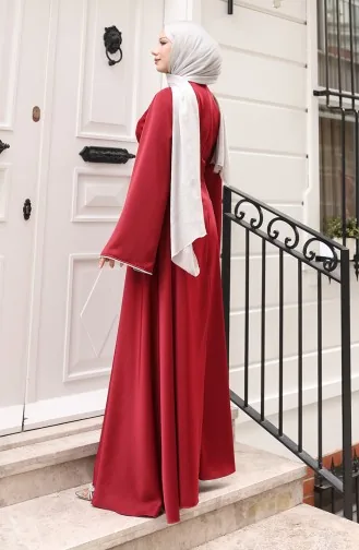 فستان سهرة ساتان متجمع 5610-02 عنابي 5610-02