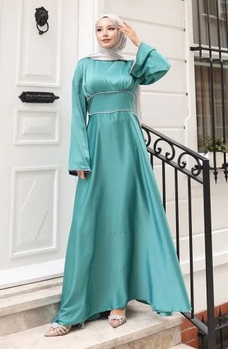 Robe De Soirée Froncée à Passepoil Satiné 5610-04 Vert Amande 5610-04