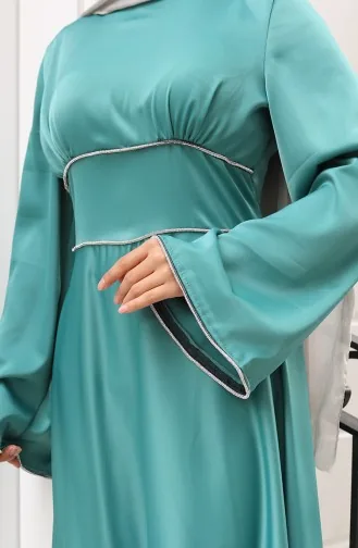 Robe De Soirée Froncée à Passepoil Satiné 5610-04 Vert Amande 5610-04