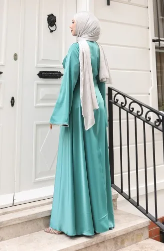 Robe De Soirée Froncée à Passepoil Satiné 5610-04 Vert Amande 5610-04