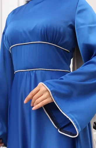 Satin Piping Gathered Evening Dress 5610-05 Indigo 5610-05