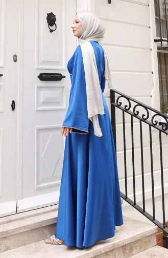 Satin Piping Gathered Evening Dress 5610-05 Indigo 5610-05