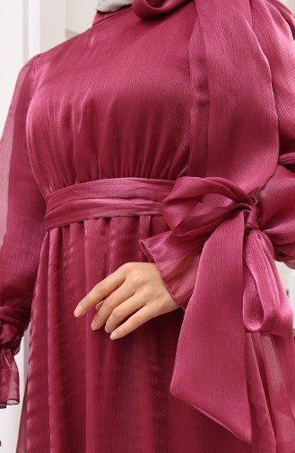 Organza Tule Taille Geplooide Riem Avondjurk 5611-01 Pruim 5611-01