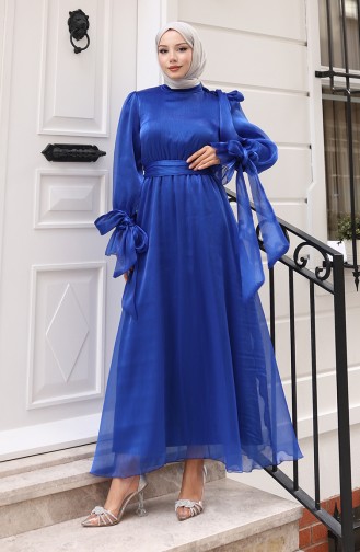 فستان سهرة من قماش التول والأورجانزا مع حزام 5611-06 ساكس 5611-06