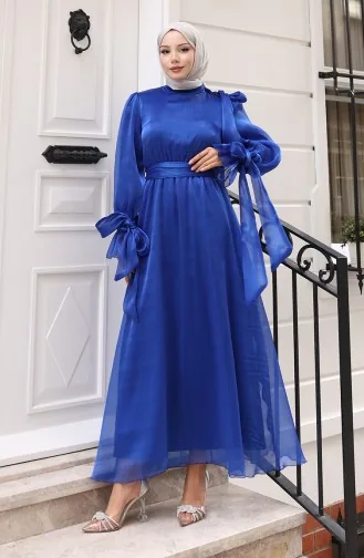 Robe De Soirée En Tulle Organza Plissée à La Taille Et Ceinture 5611-06 Saks 5611-06