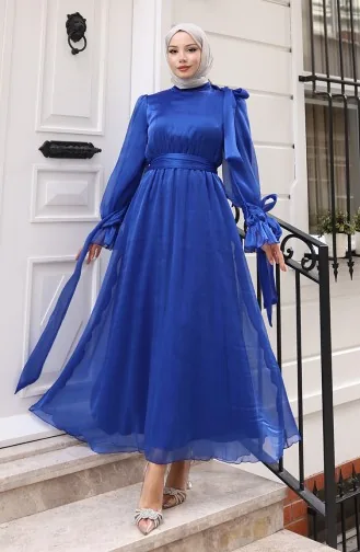 Robe De Soirée En Tulle Organza Plissée à La Taille Et Ceinture 5611-06 Saks 5611-06