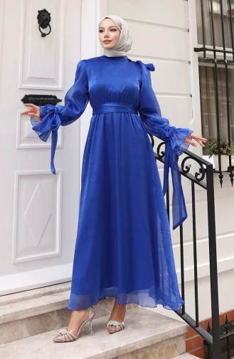 Robe De Soirée En Tulle Organza Plissée à La Taille Et Ceinture 5611-06 Saks 5611-06