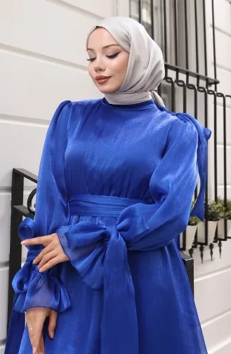 Robe De Soirée En Tulle Organza Plissée à La Taille Et Ceinture 5611-06 Saks 5611-06