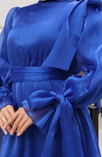 Robe De Soirée En Tulle Organza Plissée à La Taille Et Ceinture 5611-06 Saks 5611-06