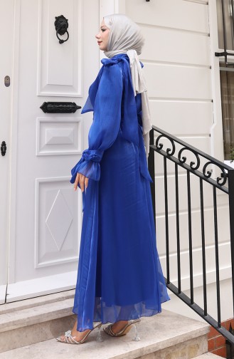 فستان سهرة من قماش التول والأورجانزا مع حزام 5611-06 ساكس 5611-06