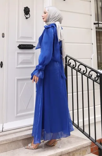 Robe De Soirée En Tulle Organza Plissée à La Taille Et Ceinture 5611-06 Saks 5611-06