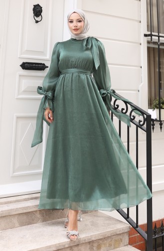 Organza Tule Taille Geplooide Riem Avondjurk 5611-07 Khaki 5611-07