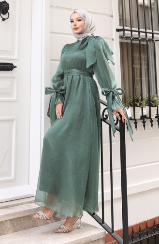 Organza Tule Taille Geplooide Riem Avondjurk 5611-07 Khaki 5611-07