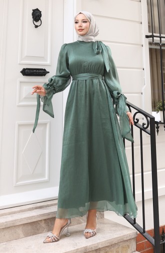 Organza Tule Taille Geplooide Riem Avondjurk 5611-07 Khaki 5611-07