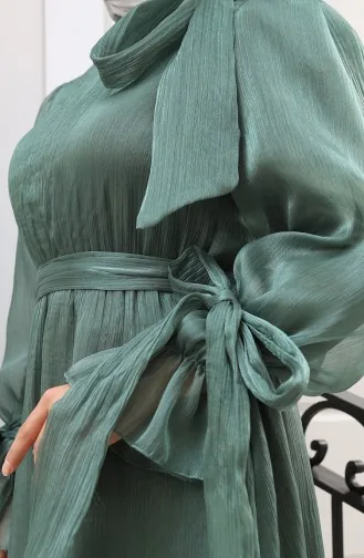 فستان سهرة من قماش التول الأورجانزا مع حزام خصر مطوي 5611-07 كاكي 5611-07