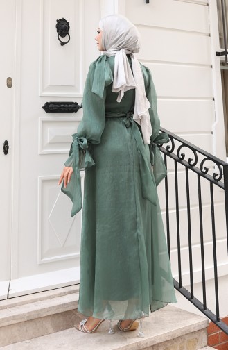 Organza Tule Taille Geplooide Riem Avondjurk 5611-07 Khaki 5611-07