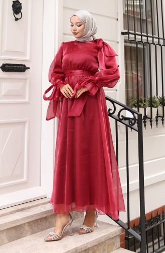 Organza Tule Taille Geplooide Riem Avondjurk 5611-09 Burgundy 5611-09
