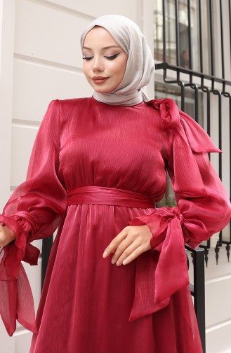 Organza Tule Taille Geplooide Riem Avondjurk 5611-09 Burgundy 5611-09