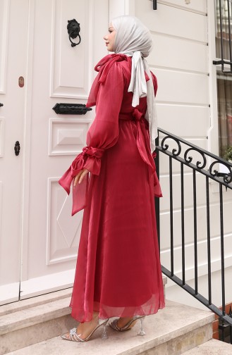 Organza Tule Taille Geplooide Riem Avondjurk 5611-09 Burgundy 5611-09