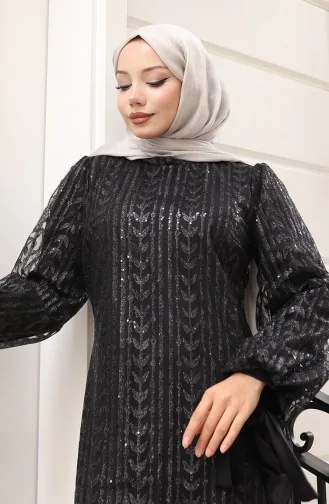 Glitzerndes Abendkleid Mit Blattmuster Modell 5612-01 Schwarz 5612-01