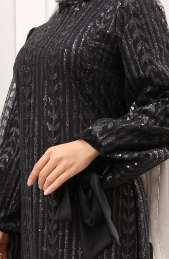 Glitzerndes Abendkleid Mit Blattmuster Modell 5612-01 Schwarz 5612-01