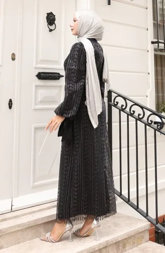 Glitzerndes Abendkleid Mit Blattmuster Modell 5612-01 Schwarz 5612-01