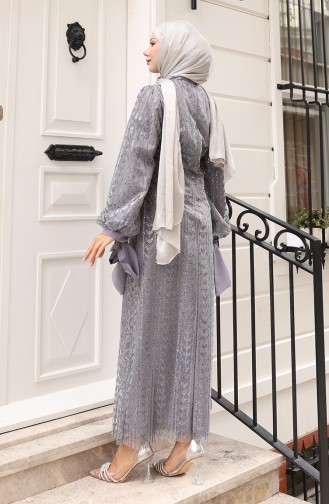 Avondjurk Met Bladmotief En Glittercoating 5612-02 Grijs 5612-02