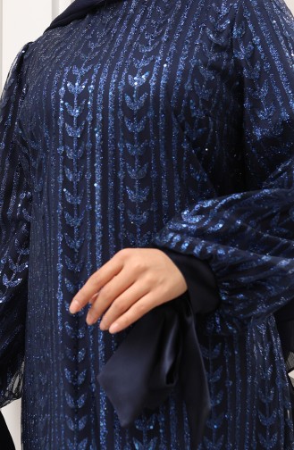 Avondjurk Met Bladmotief En Glittercoating Marineblauw 5612-03 5612-03