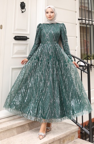 Glitzerndes Abendkleid Mit Gürtel Modell 5613-01 Smaragdgrün 5613-01