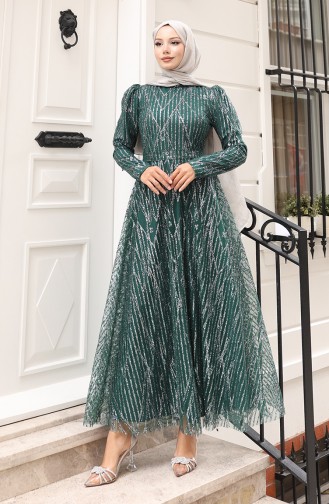 Glitzerndes Abendkleid Mit Gürtel Modell 5613-01 Smaragdgrün 5613-01