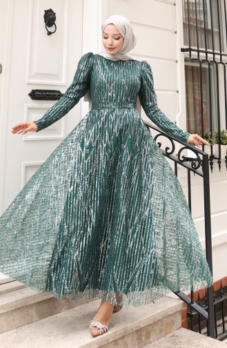 Glitzerndes Abendkleid Mit Gürtel Modell 5613-01 Smaragdgrün 5613-01